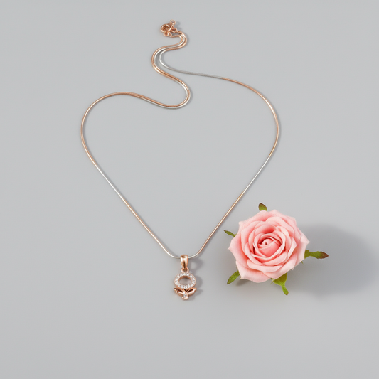 Hallmarked Pure 92.5 Silver Aria Rose Gold AD Apple Pendant Chain