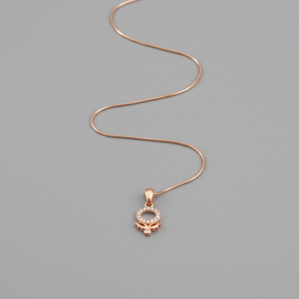 Hallmarked Pure 92.5 Silver Aria Rose Gold AD Apple Pendant Chain