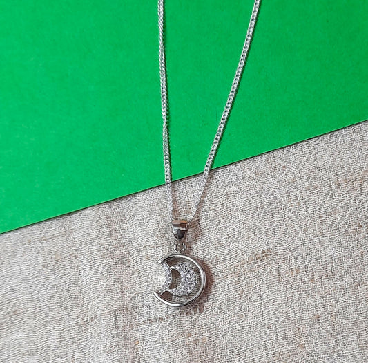 92.5 silver zircon moon pendant chain 