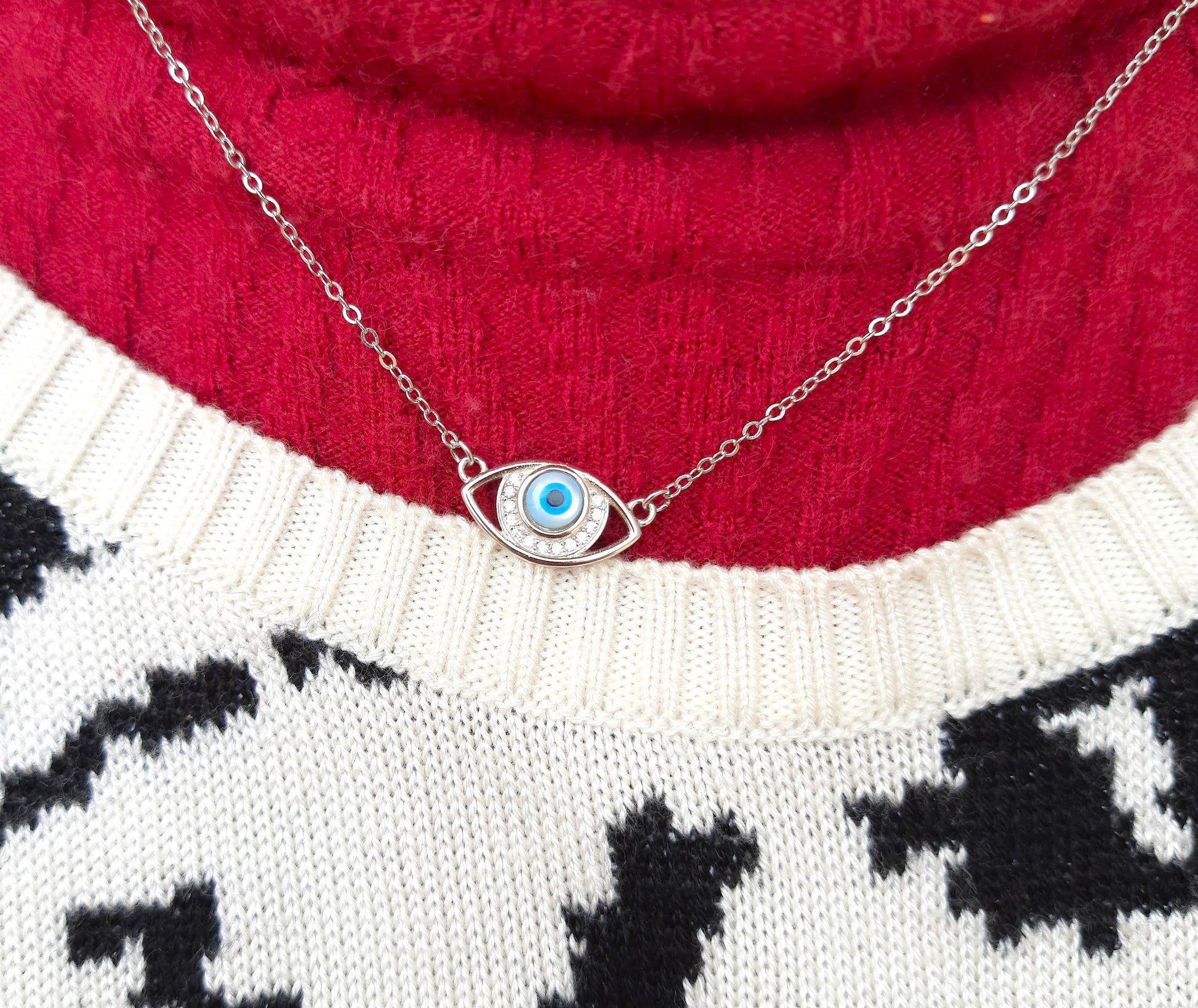92.5 pure silver zircon evils eyes pendant chain | Allure Trinkets