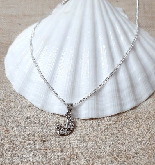 92.5 silver zircon star moon pendant chain
