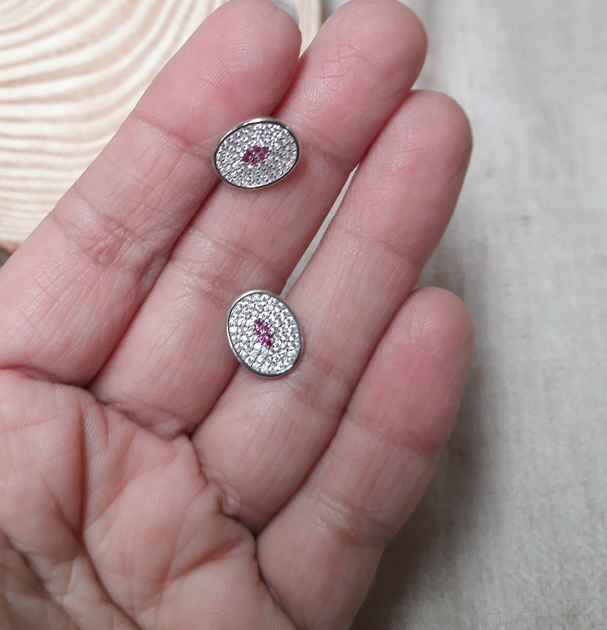 92.5 silver zircon pink oval earings