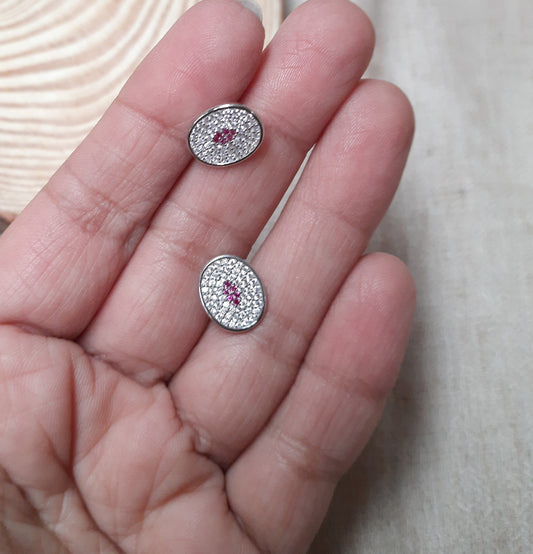 92.5 silver zircon pink oval earings