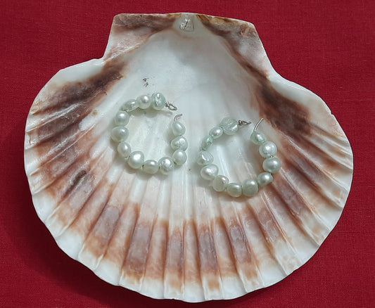 92.5 Pure Silver Rupa Green Pearl Hoops