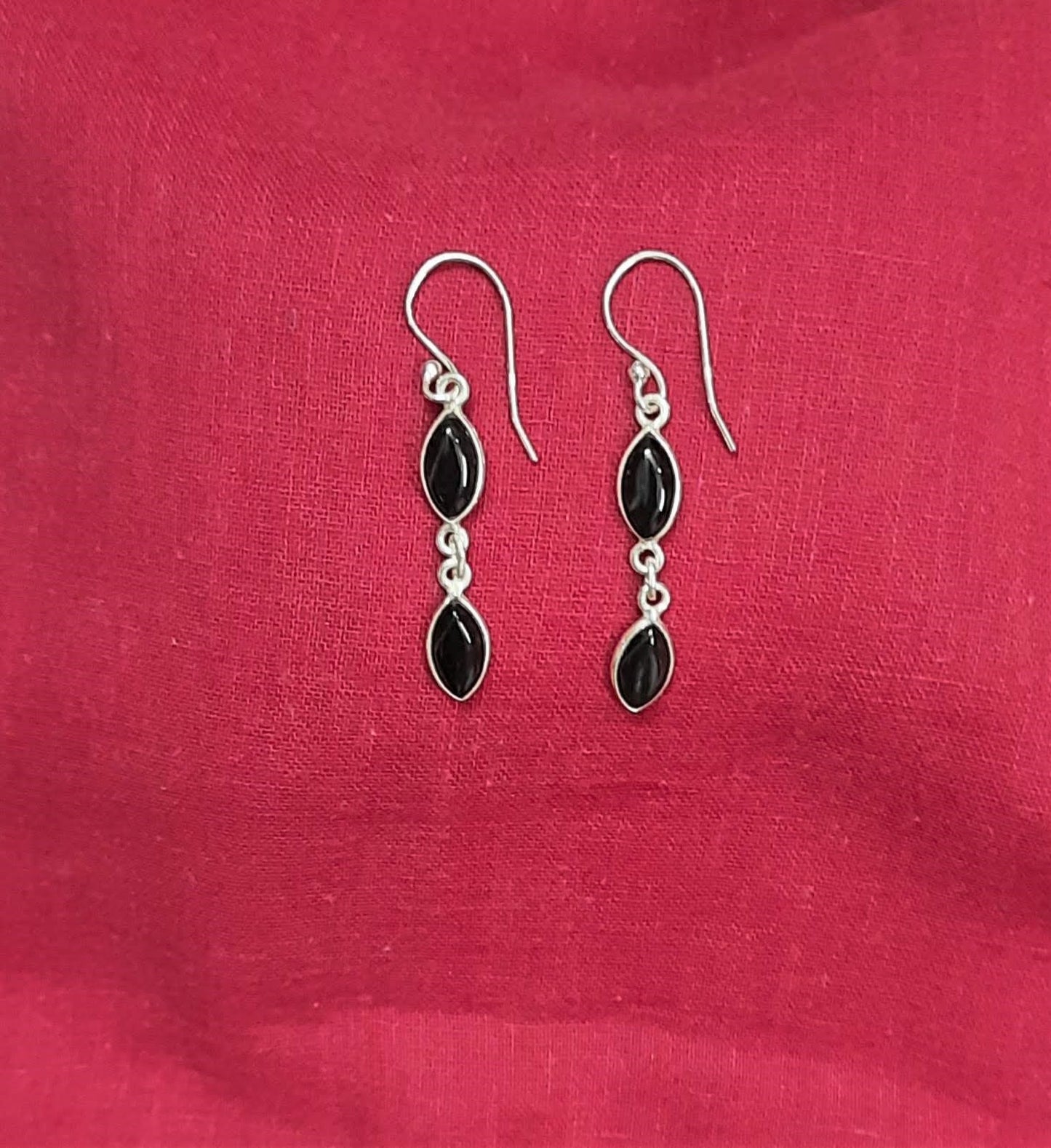 Hallmarked 92.5 Pure Silver KaMa Oxidized  Black Onyx  Oval Danglers
