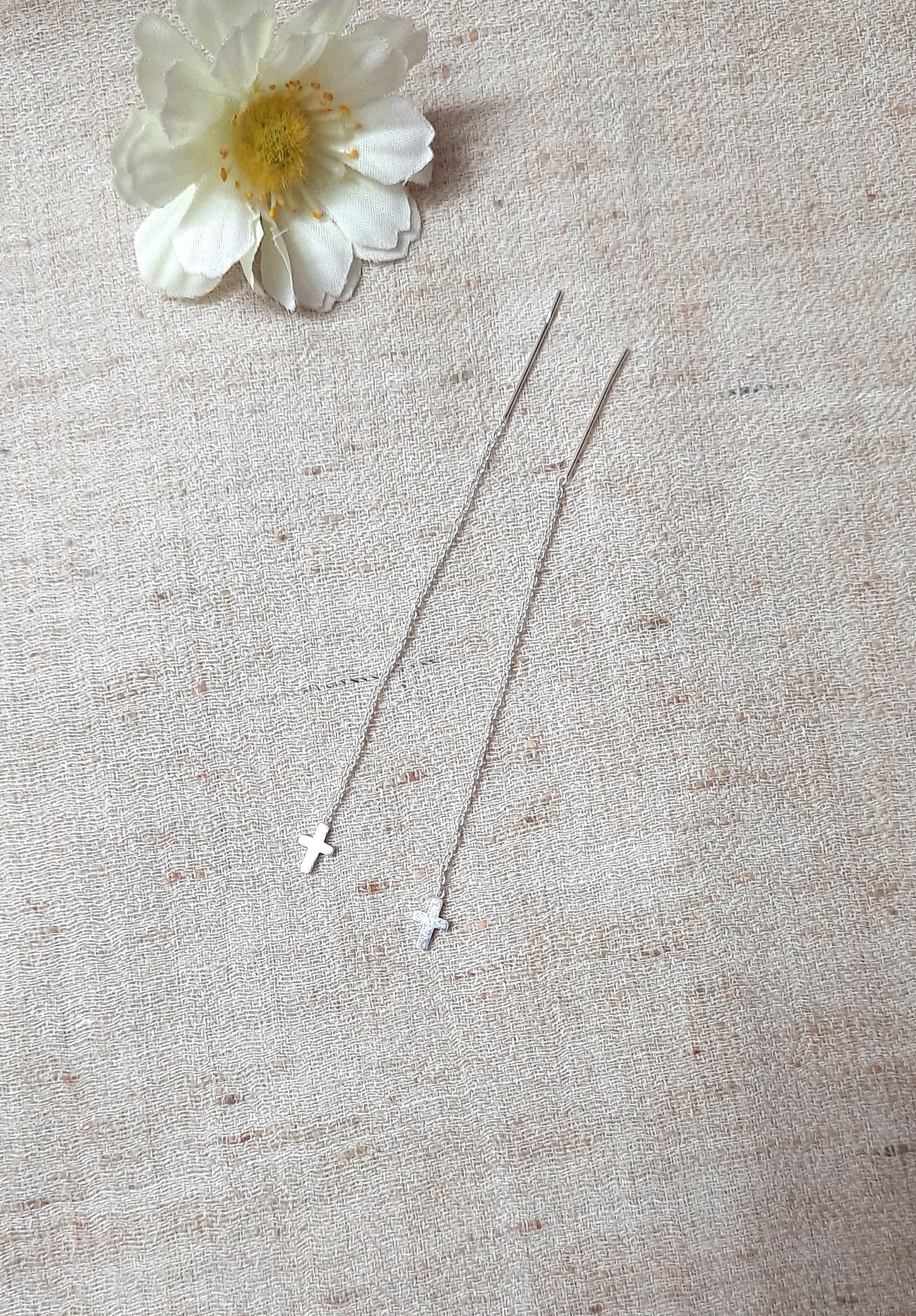 92.5 silver cross sui dhaga earings | Allure Trinkets