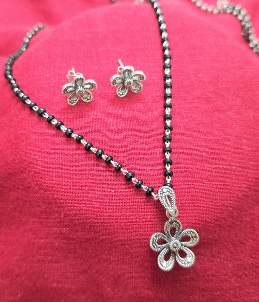 92.5 silver floral Mangalsutra pendant set
