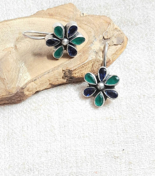 Hallmarked 92.5 Pure Silver Nila Floral Danglers