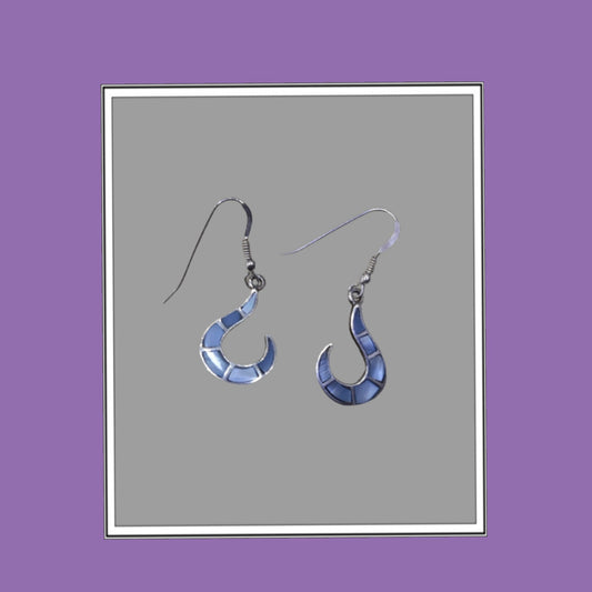 Hallmarked 92.5 Pure Silver Savi MOP Baby Blue Question Danglers