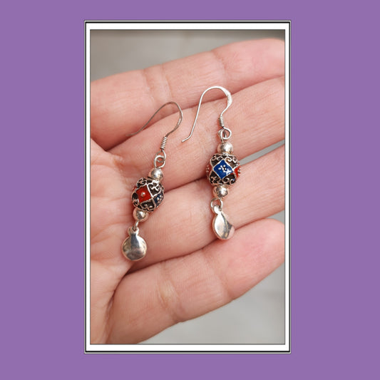 92.5 Silver Enamel Round Danglers | Allure Trinkets