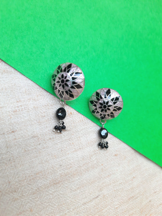 Hallmarked 92.5 Pure Silver Sheena Meenakari Pink, Black Earings