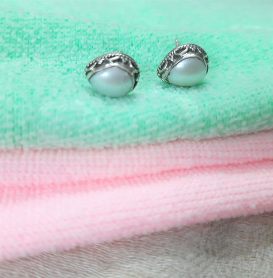 Hallmarked 92.5 Pure Silver Pia Oxidized Pearl Drop Earings