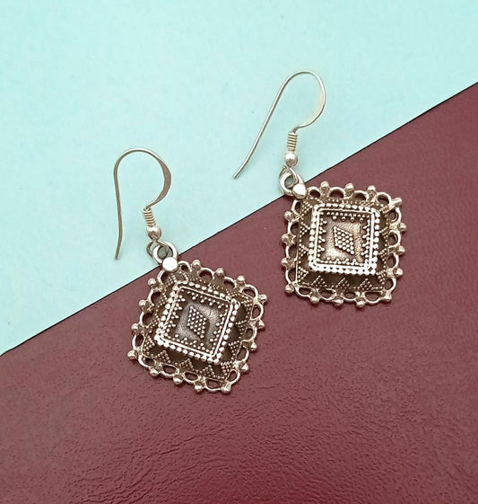 Pure 92.5 Silver Diksha Oxidized Square Danglers