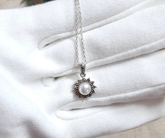 92.5 silver pearl pendant chain