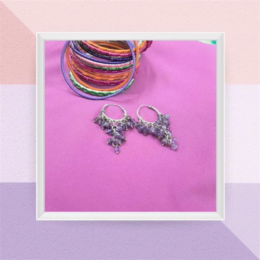 Hallmarked 92.5 Pure Silver Trini Purple Oxidized Hoops
