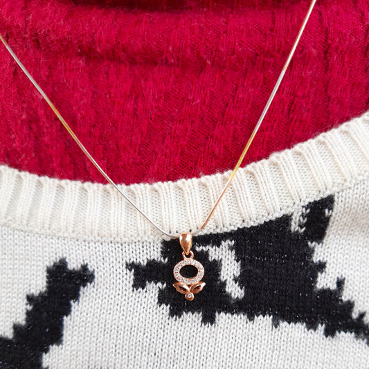 Hallmarked Pure 92.5 Silver Aria Rose Gold AD Apple Pendant Chain