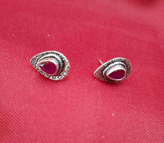 Hallmarked 92.5 Pure Silver SriVan Oxidized Ruby Drop Studs Earings