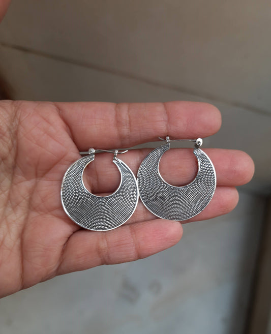 Hallmarked 92.5 Silver Rekha Oxidized Round Hoops