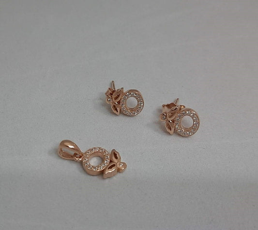 92.5 Pure Silver Aria Rose Gold AD Apple Pendant Set