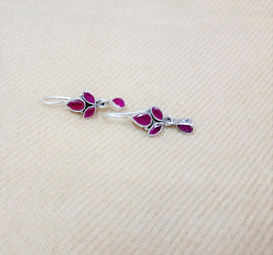 Hallmarked 92.5 Pure Silver Ashi Red Lotus Danglers